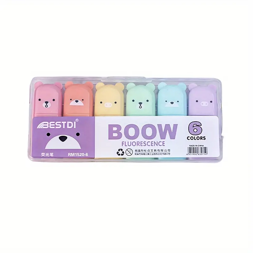 6pcs, Tiny Markers With Fluorescent Colors And Cute Kawaii Design, Perfect For Highlighting, Back To School, School Supplies, Kawaii Stationery, Color