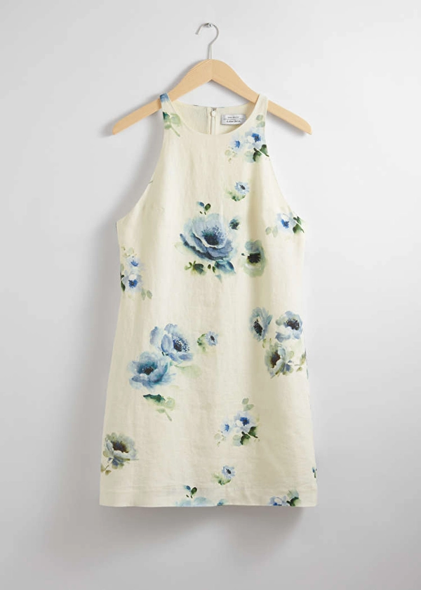 Robe trapèze en lin - Imprimé floral bleu - Mini dresses - & Other Stories FR
