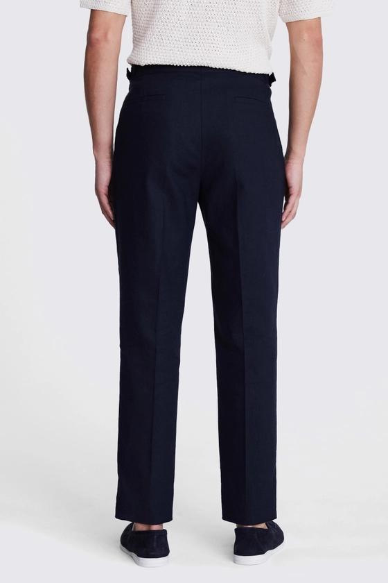 Navy Linen Pleated Trousers | Buy Online at Moss