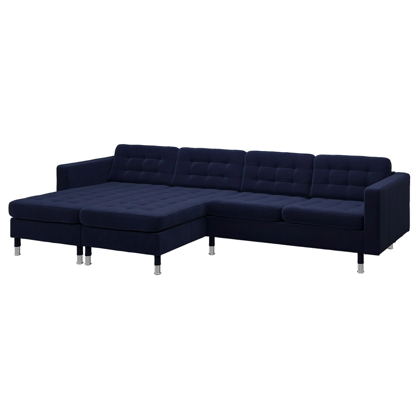 LANDSKRONA 4-seat sofa with chaise longues, Djuparp dark blue/metal- Save Now! - IKEA