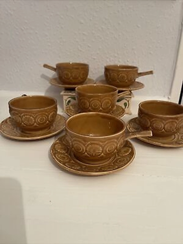 Tams England Soup Bowls & Saucers Set x 6 Oche Romany Cup Pottery VTG Collection | eBay
