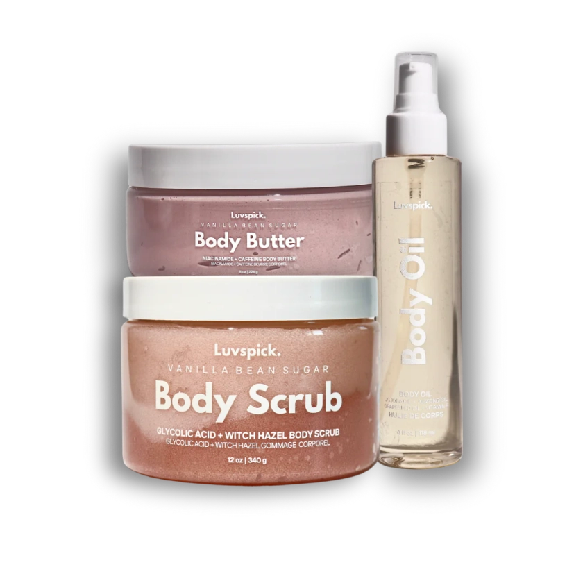 Whipped Niacinamide Body butter And Glycolic Acid Body Scrub Bodycare Bundle - Vanilla Bean Scented