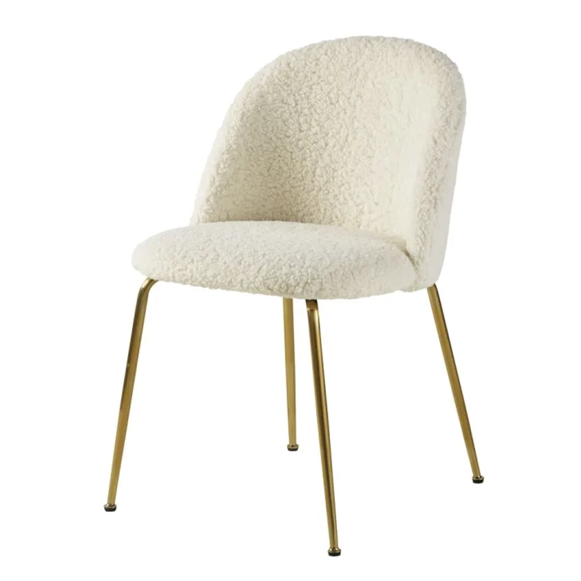 Chaise bouclettes blanches et acier chromé doré Ginette | Maisons du Monde