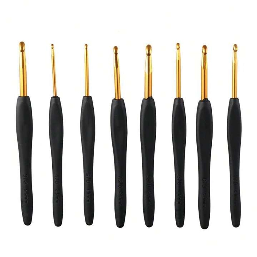 8PCS/Set Black Crochet Hooks Set For Hands,Ergonomic Crochet Hook Soft Crochet Needle,2.5-6.0mm Crochet Kit For Beginners Crocheting Yarn Craft