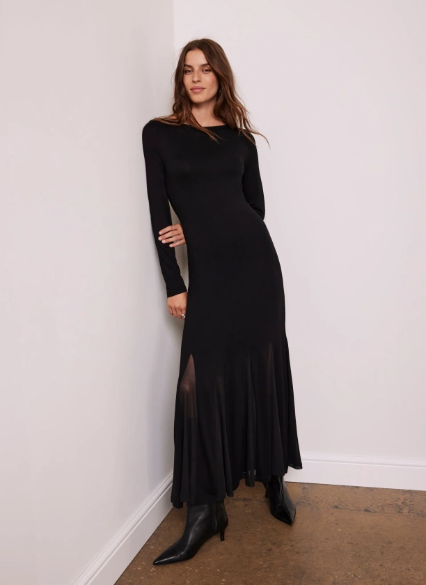 Black Long Sleeve Jersey Maxi Dress