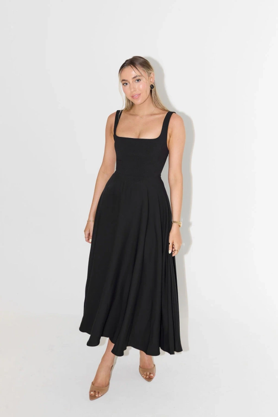 The Ultimate Muse High Waist Square Neck Midi Dress | Black