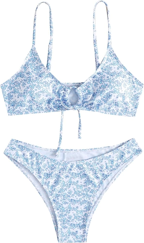 Amazon.com: SOLY HUX Women's Floral Print Tie Front Bikini Bathing Suit 2 Piece Swimsuits Blue White S : Clothing, Shoes & Jewelry