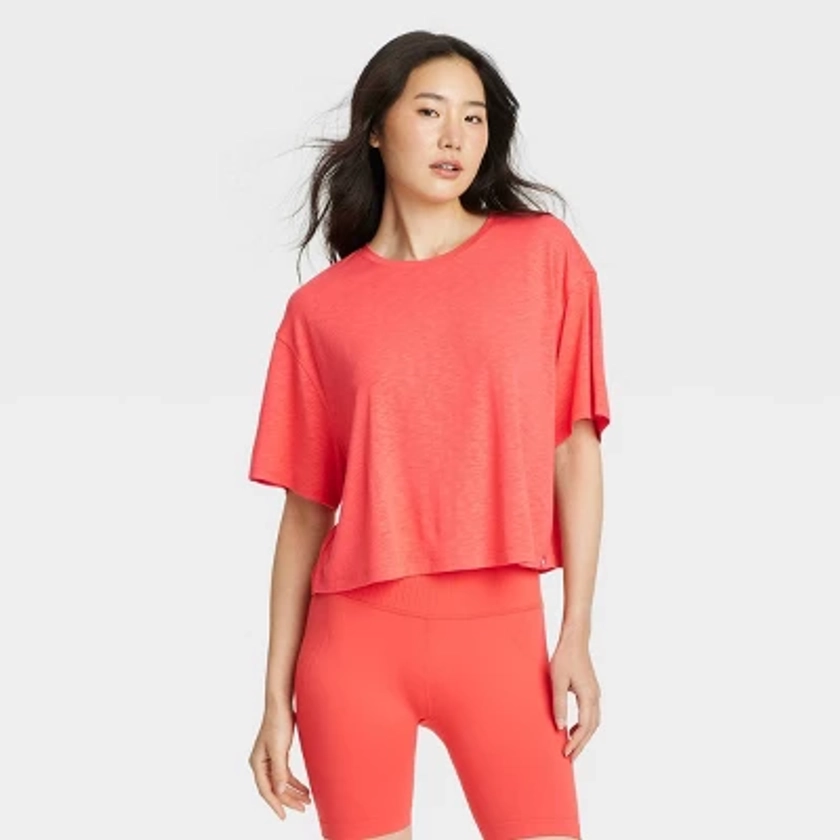 Women's Boxy Open Back Cropped Short Sleeve Shirt - JoyLab™ Coral Red S