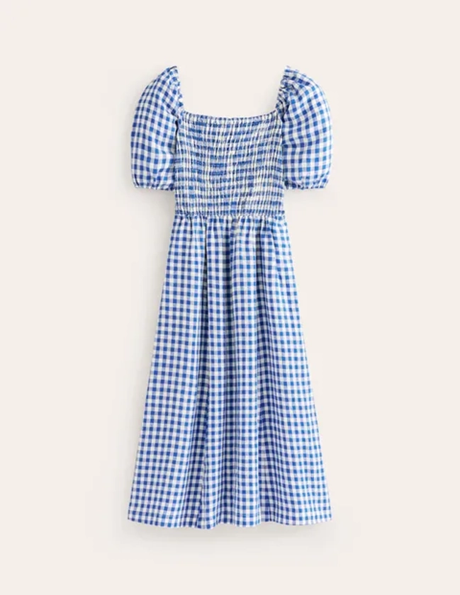 Sky Smocked Linen Midi Dress - Pop Pansy, Foliage Terrace | Boden US