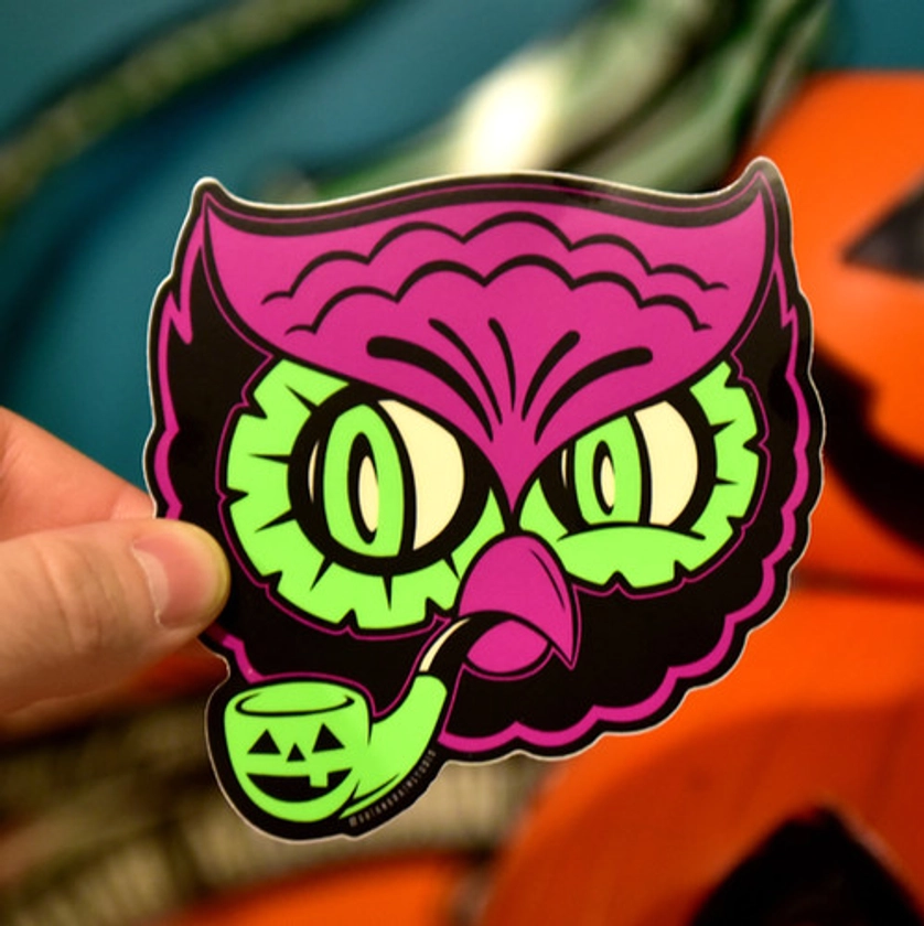 Retro Halloween Hooligan Owl Sticker | BrianBrain Studio