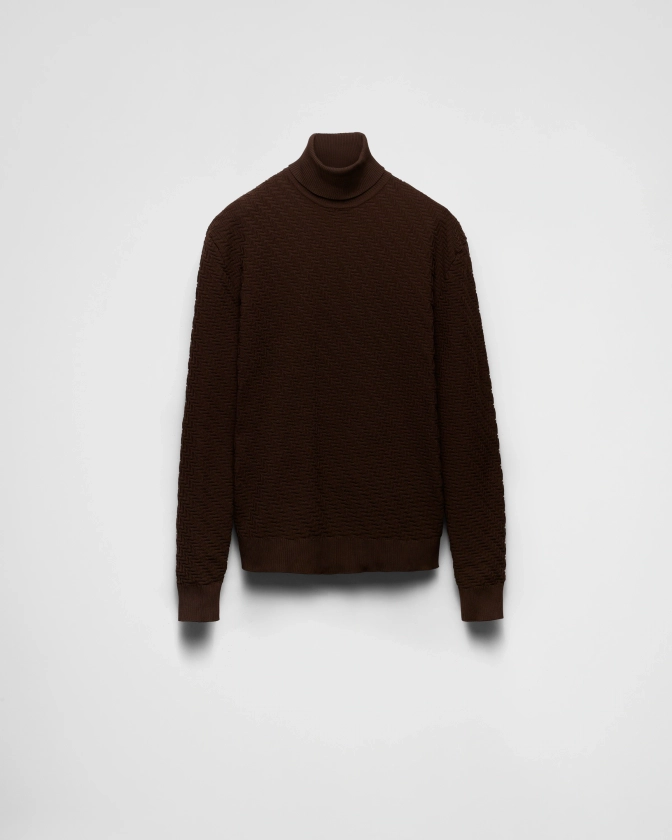 Pull à Col Roulé En Re-nylon Marron Cacao | PRADA