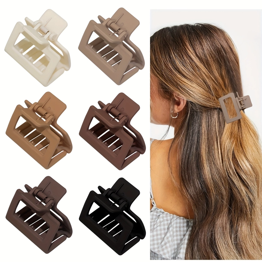 6PCS Simple Matte Hair Claw, Rectangular Small Clip For Thin/medium Thick Hair, Non-slip Hair Clip, Shark Claw