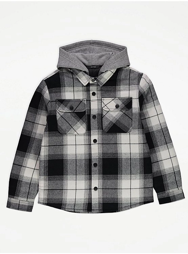 Grey Checked Hooded Shacket