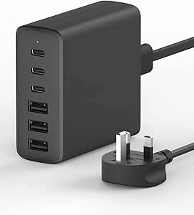USB C Charger Plug, 6-Port USB C Charging Station, 100W USB and USB C MultiPort Charger, PPS+PD+QC Power Adapter for iPhone 14 Pro Max 13 12 11 SE2020 XS XR 8, Samsung, iPad, Fast USB C Charging Hub