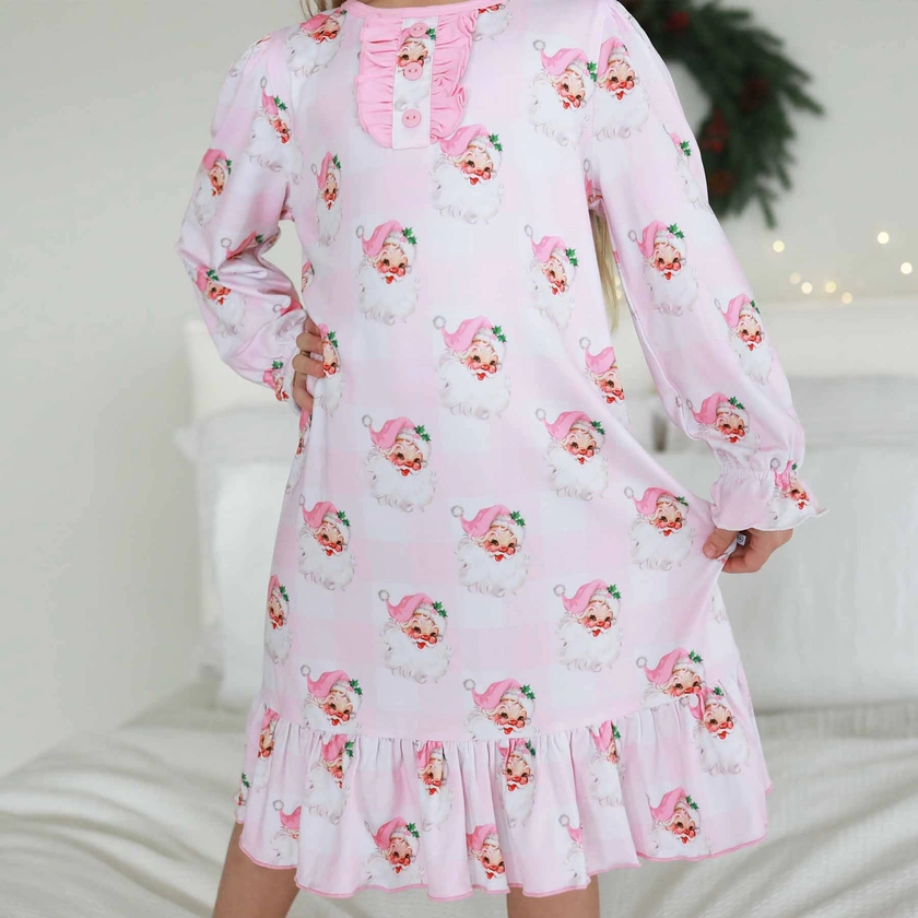 Long Sleeve Ruffle Button Nightgown | Vintage Santa