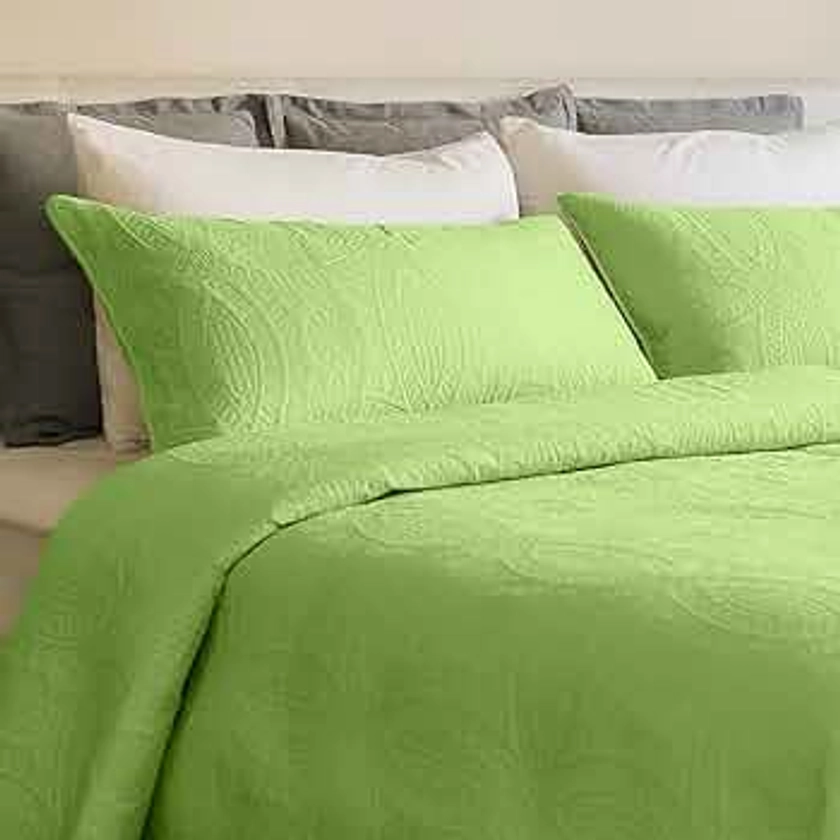 Mezzati Prestige Bedspread Coverlet Set - Soft Brushed Microfiber Comforter Bedding Cover, 3-Piece Quilt Set (Queen/Full, Tomatillo Green)