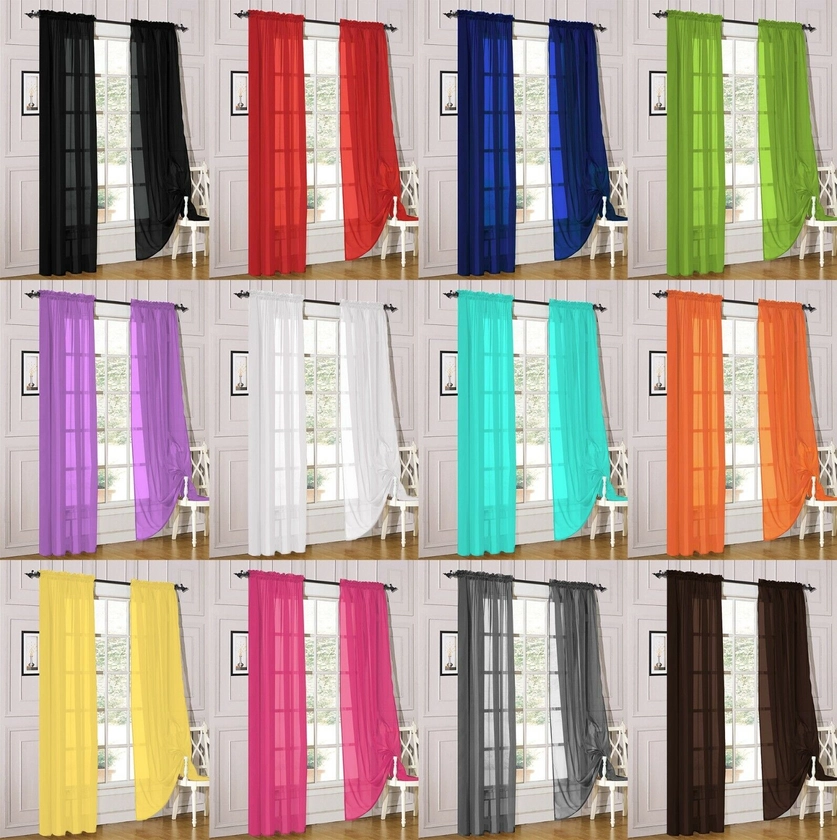2 Piece Sheer Voile Rod Pocket Window Panel Curtain Drapes Many Sizes &amp; Colors