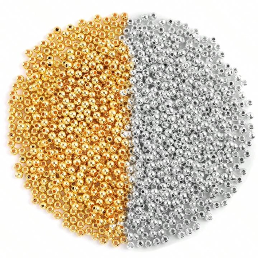 200-600Pcs 4-6mm Round Beads Spacer Beads Smooth Loose Ball Beads For DIY Bracelet Jewelry Making Craft, Silver Gold