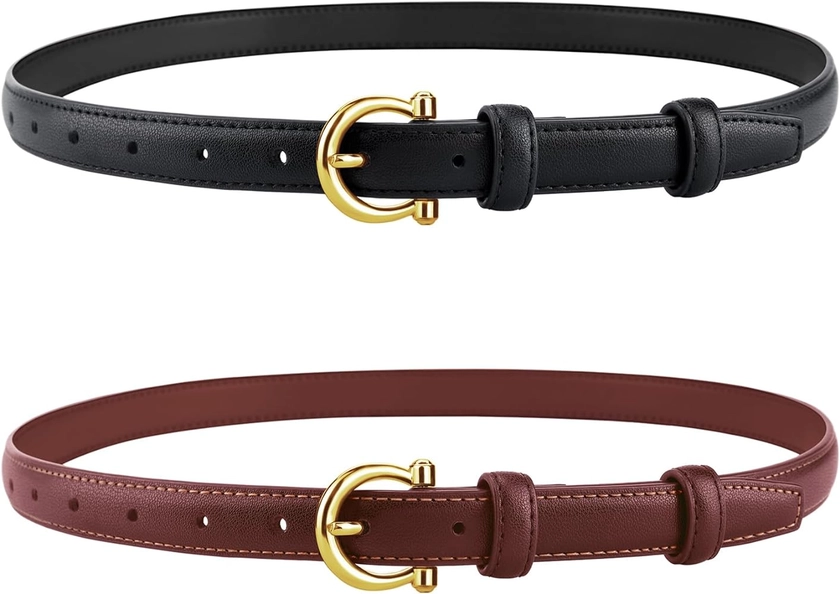 Oyifan 2 Pack Women's Leather Belts for Jeans Pants Fashion Ladies Belt with Gold Buckle at Amazon Women’s Clothing store