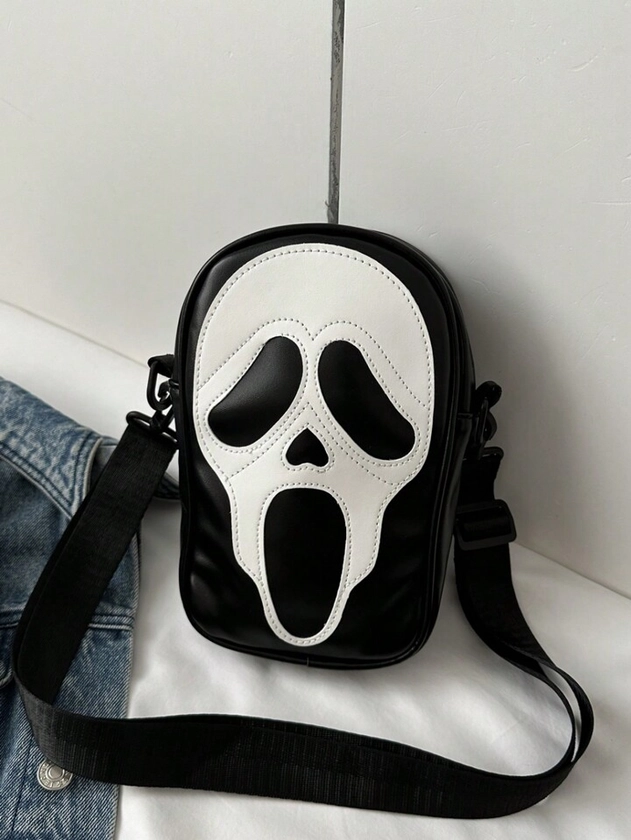 Halloween Party Ghost Face Women's Crossbody Shoulder Bag, Zippered Closure, Adjustable Strap, Ladies Mini Handbag, Holiday Gift, Halloween Purse, Perfect For Fancy Party Halloween Fashion & Gothic Fashion