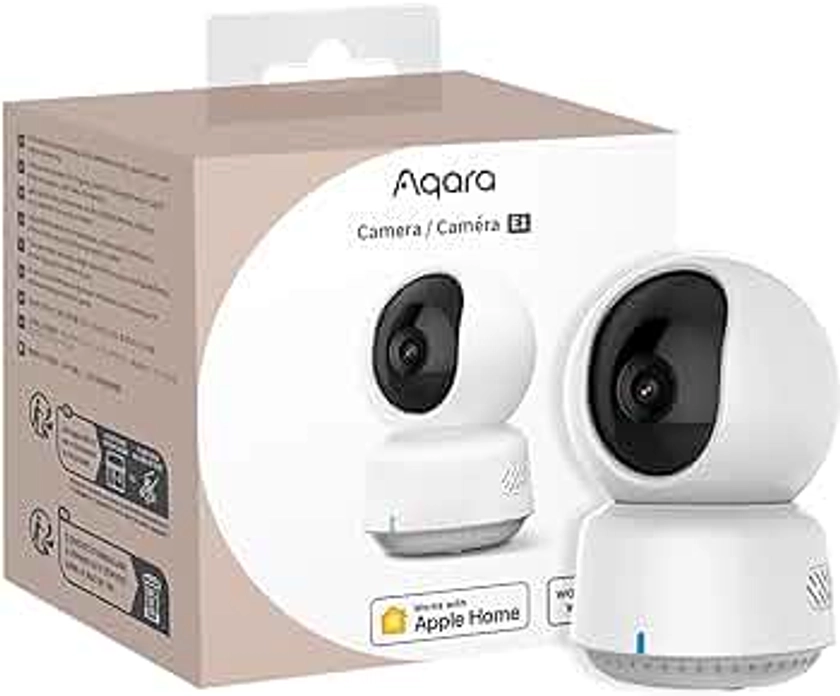 Aqara 2K Intérieure Caméra E1, Panoramique et Inclinaison, HomeKit Secure Video, Audio Bidirectionnel, Vision Nocturne, Suivi des Personnes, Wi-FI 6, Supporte HomeKit, Alexa, Google Home et IFTTT