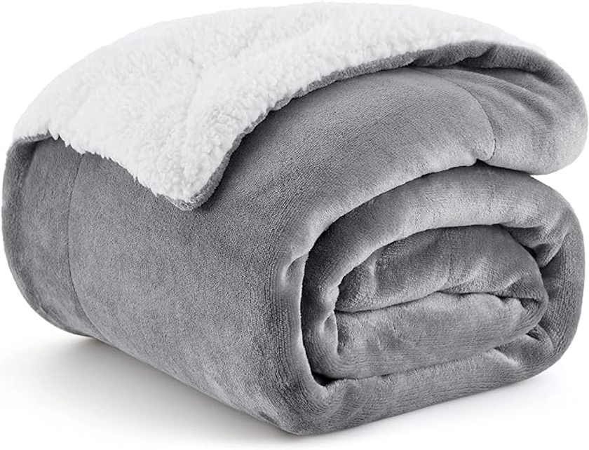 Bedsure Sherpa Fleece Throw Blanket for Couch - Thick and Warm Blanket for Winter, Soft Fuzzy Plush Christmas Blanket Gift for Women, Grey, 50x60 Inches