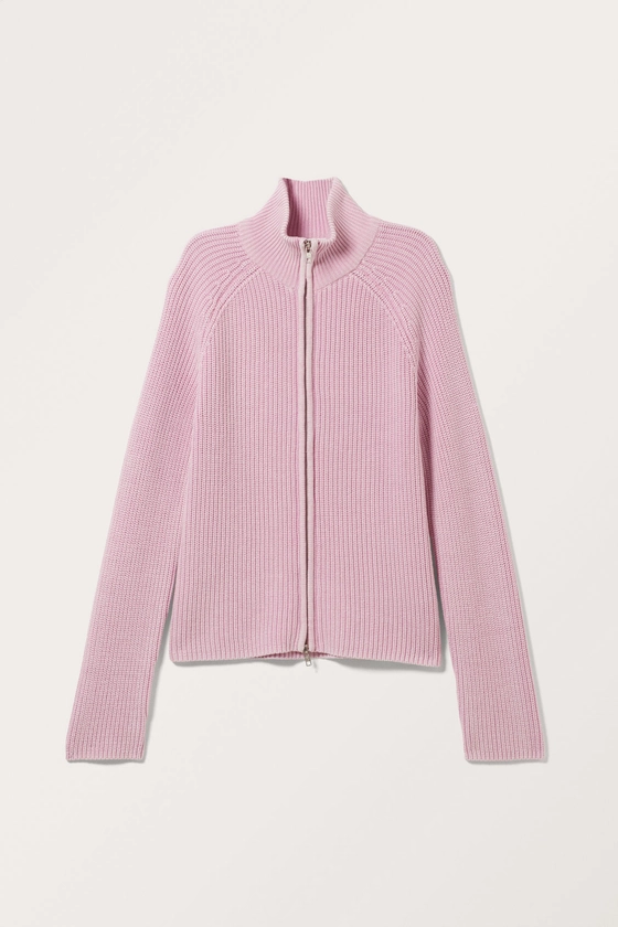 Two-way zip cardigan - Light Pink - Monki WW