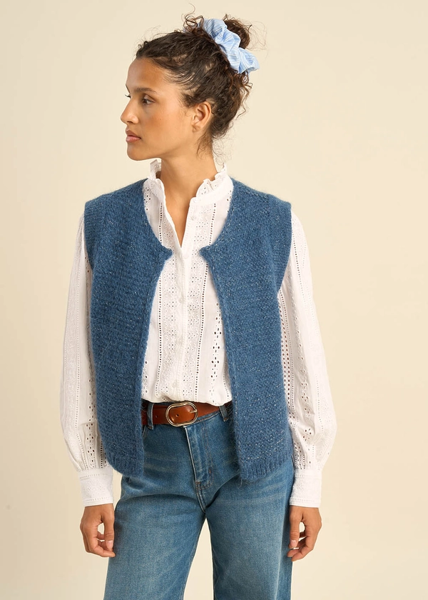 Gilet court sans manches en mohair