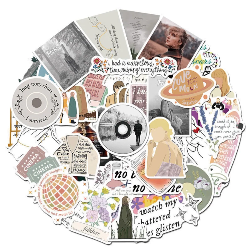 50 PCS Taylor Swift Stickers, Taylor Swiftie Merch, Taylor's Version Stickers, Folklore Sticker, Taylor's Lyric Sticker