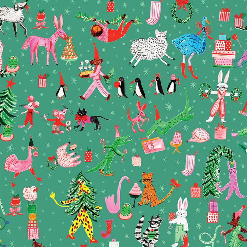 Holiday Party at the Zoo Gift Wrap Sheets (Roll of 3)