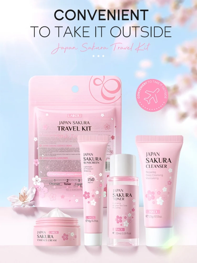 LAIKOU-Sakura Skin Care Sets, limpador facial, creme facial, toner, protetor solar, hidratante, anti-envelhecimento, produtos, 4pcs por saco