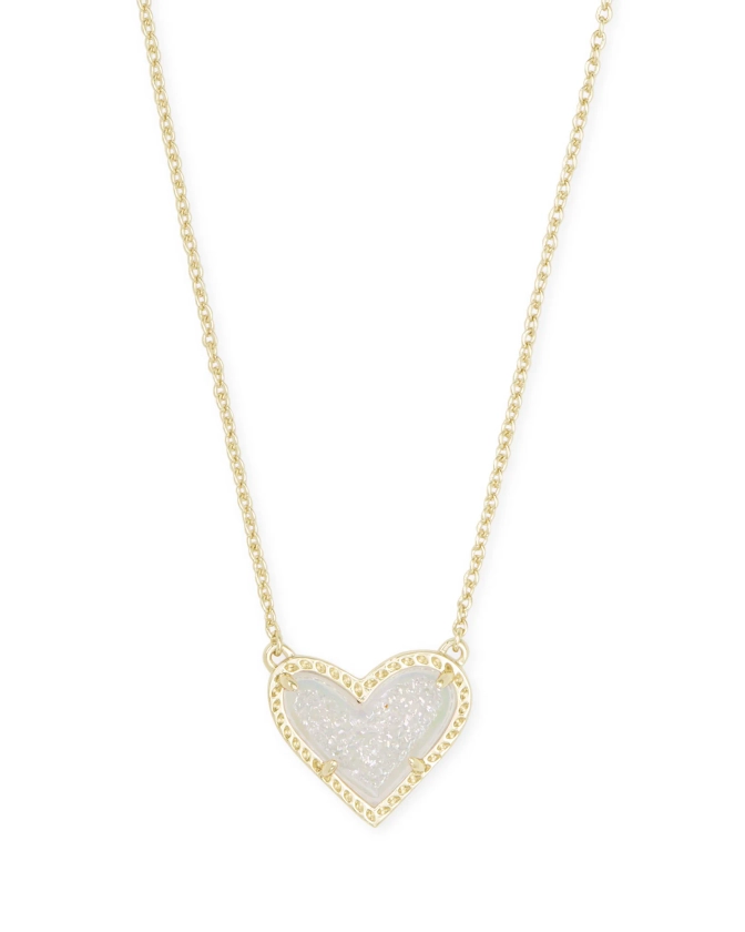 Ari Heart Gold Pendant Necklace in Iridescent Drusy