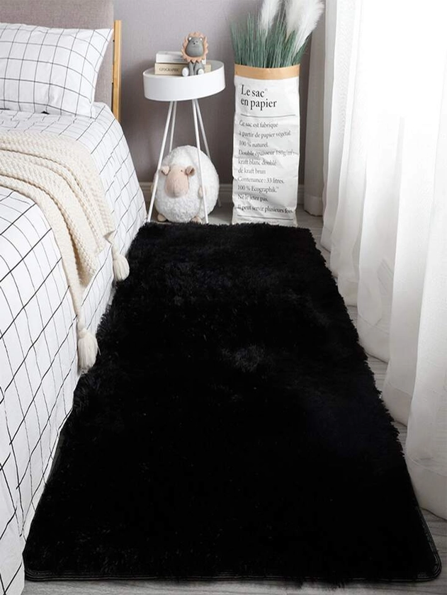 1 pieza Alfombra negra, minimalista alfombra de piso esponjosa de poliéster para decoración del hogar, habitación | Moda de Mujer | SHEIN México
