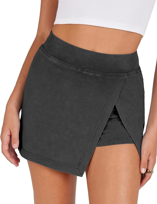 Lianlive Mini Skirts for Women High Waist Split Hem Casual Fitted Athletic Bodycon Skort Skirts with Shorts
