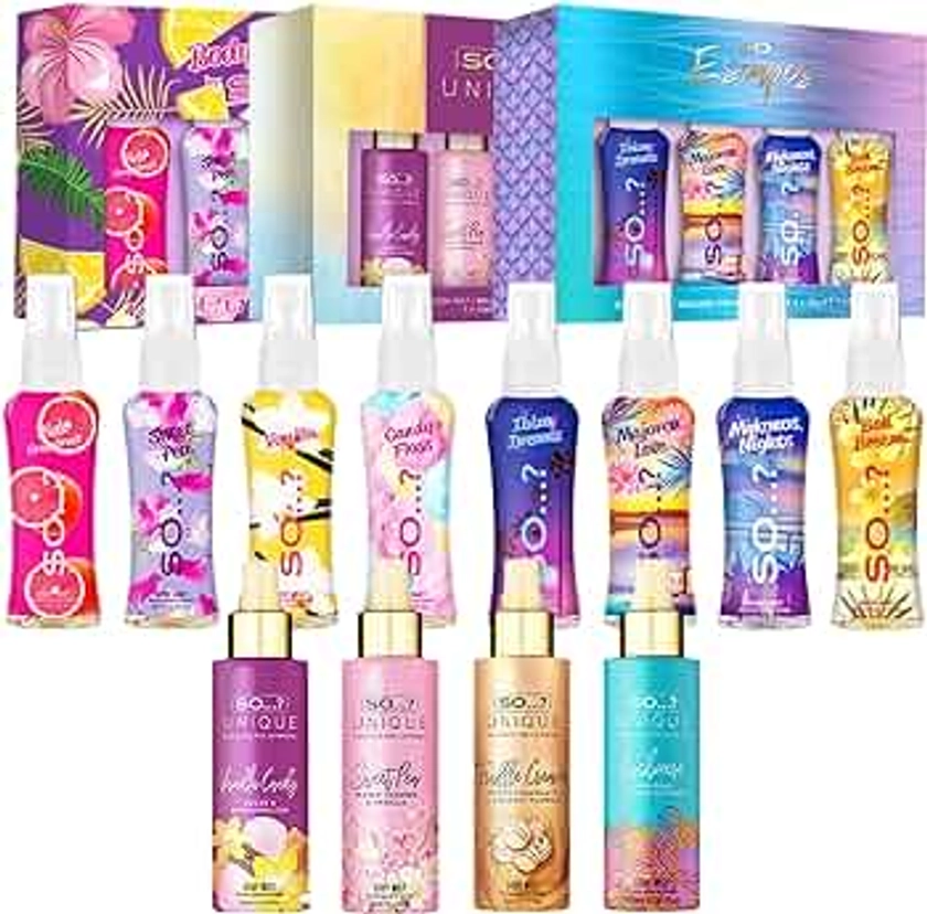 So…? Summer Escapes, Body Mist by So…? & Unique Womens Gift Sets Bundle, Body Mist Fragrance Spray (4x50ml) Pack of 3