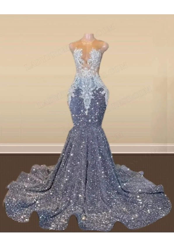 Silver Sequins Beaded Mermaid Prom Dresses 2024