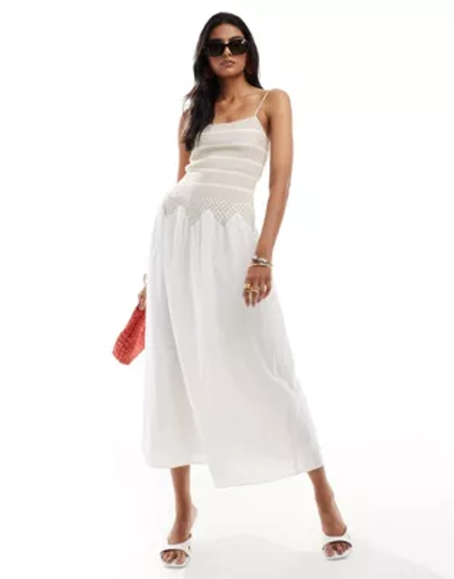 & Other Stories midi dress with contrast thread smocking and drop waist in white | ASOS