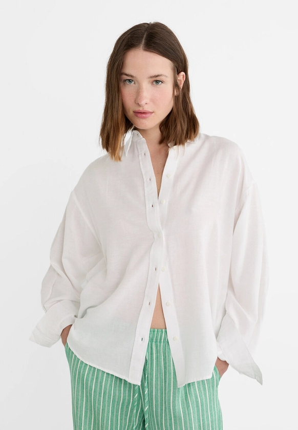 Linen blend shirt - Women's Shirts and Blouses | Stradivarius Italy