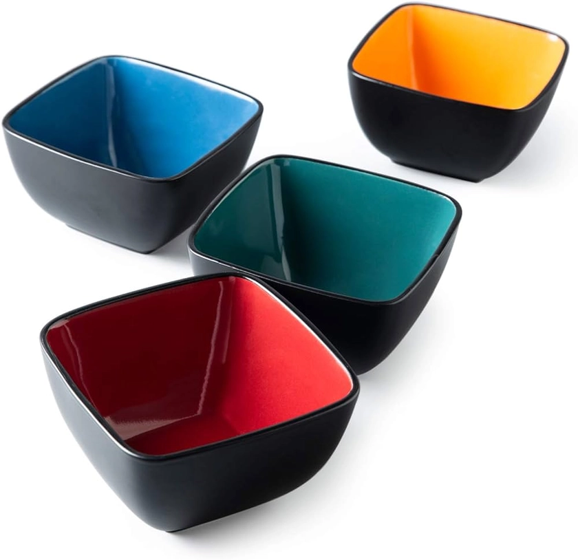 Amazon.com | AmorArc 32oz Square Cereal Soup Bowls, Stoneware Bowls Set of 4 for Kitchen, Large Bowls for Cereal,Soup,Salad,Meal, Microwave & Dishwasher Safe-Colorful Inside: Cereal Bowls