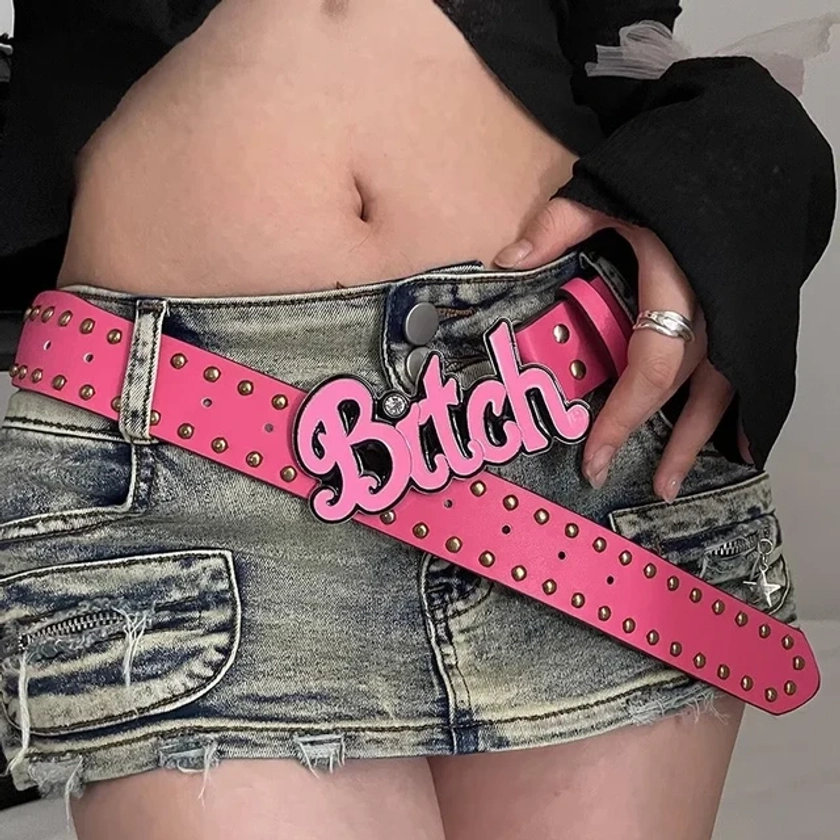 2023 New Fashion Women's Belt Spicy Girl Style European and American Street Letter Pink Belt Women's Subcultural Belt Versatile