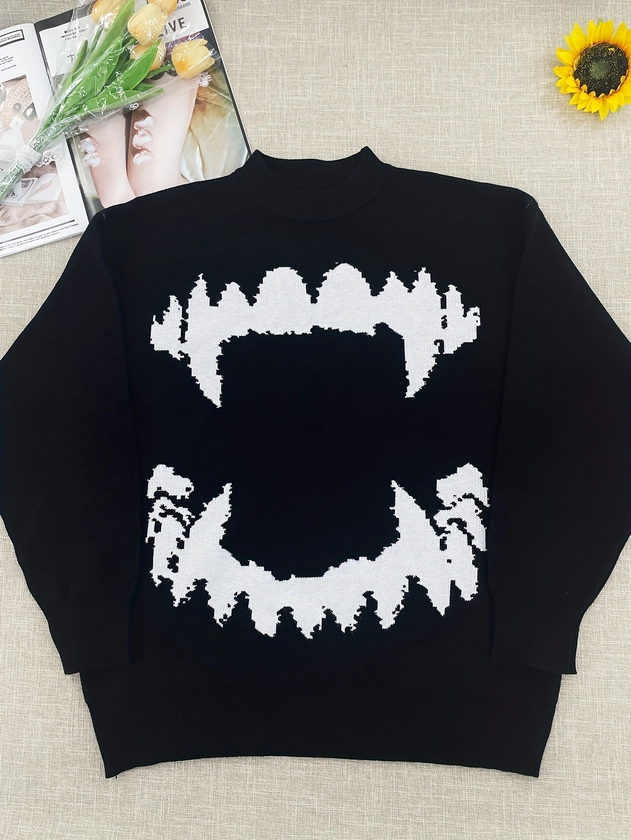 Halloween Pattern Crew Neck Sweater Casual Long Sleeve - Temu