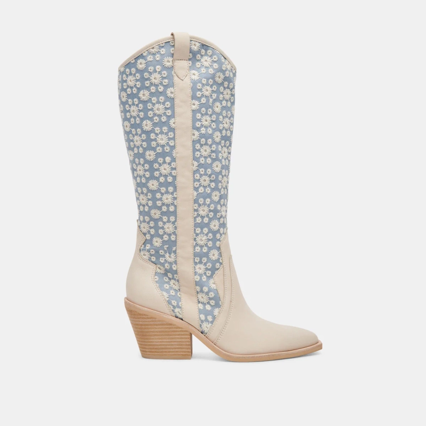 NAVENE BOOTS BLUE FLORAL FABRIC
