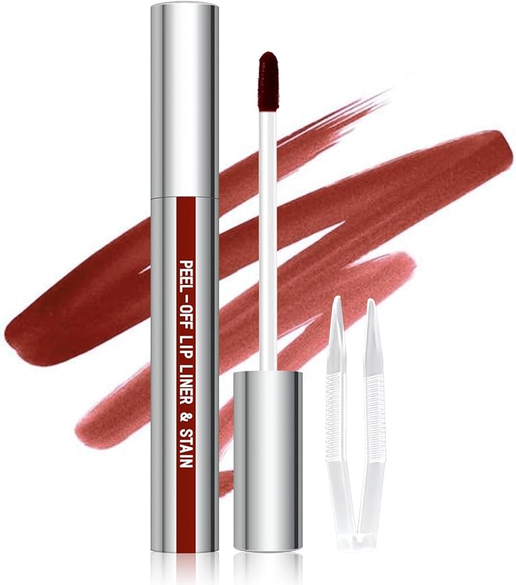 Cilrofelr Peel Off Lip Liner Stain, Long Wear Tattoo Lip Liner with Tweezer, Peel Off Lip Stain with Matte Finish, Long Lasting, Waterproof, Transfer-proof, Highly Pigmented Color (Cocoa)