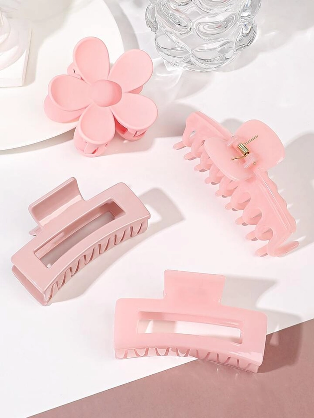 4 pièces/ensemble Pince à cheveux carrée fleurie pour filles en combinaison rose brillant mat, élégante décontractée | Mode en ligne | SHEIN FRANCE