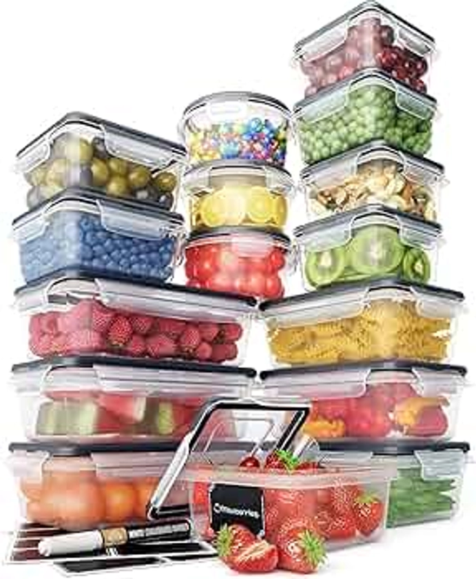 Chef's Path Set of Storage Boxes – Plastic Storage Boxes with Practical Lid (16 Pieces) – Waterproof Plastic Boxes – BPA Free – Labels and 1 Chalk Marker