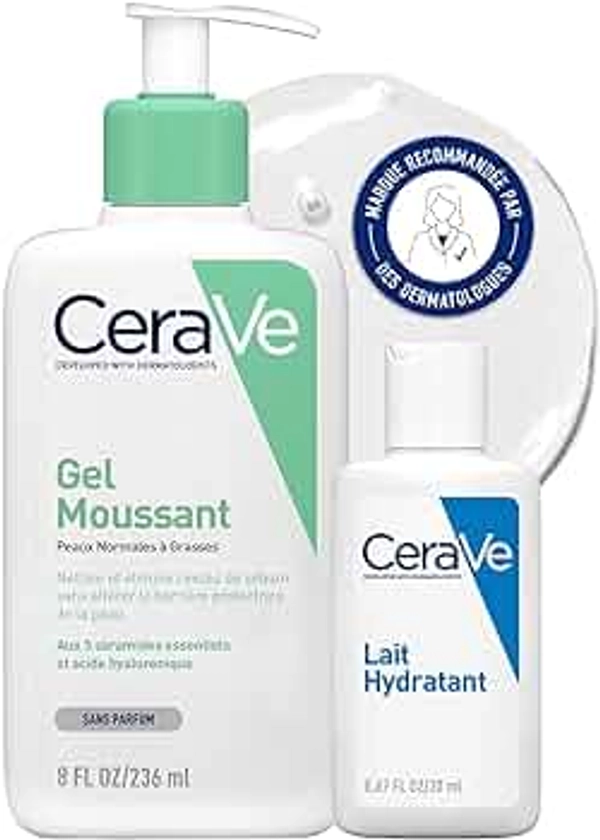 CeraVe Gel Moussant - 236ml + Lait Hydratant 20ml Offert - Gel Nettoyant Purifiant Visage à l'Acide Hyaluronique et au Niacinamide pour Peaux Normales, Grasses et Acnéiques