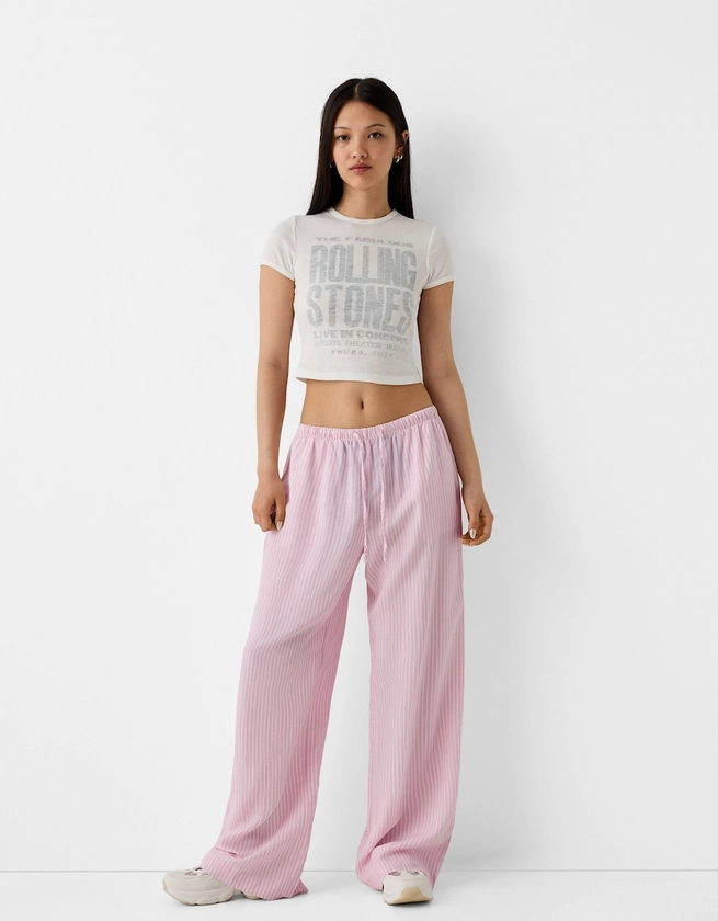 Straight-fit striped pants with elastic waist - SALE up to 50% off - BSK Teen