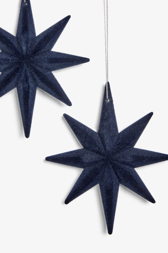 Buy Set of 6 Navy Blue Flock Star Baubles from the Next UK online shop