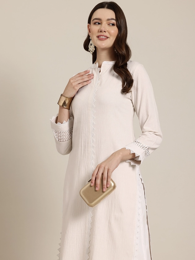 HERE&NOW Lace Detail Straight Cotton Kurta