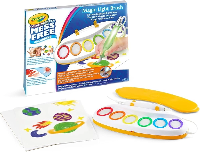 Crayola Color Wonder Magic Light Brush, Pinceau Magique pour Peindre sans Taches, idée Cadeau pour Les Enfants à partir de 3 Ans, Version Internationale, 75-7131